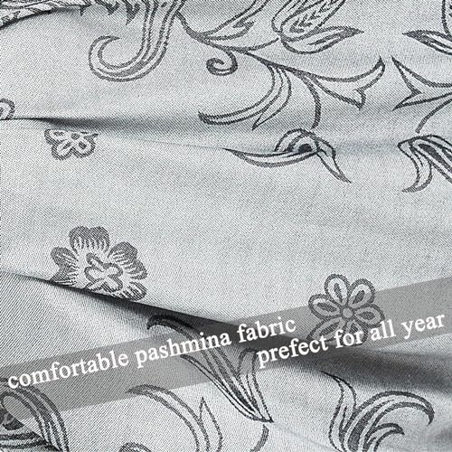 Pashmina Shawl Wrap with Ethnic Paisley Two Tone Jacquard Scarf for Women - color: Paisley-black Grey