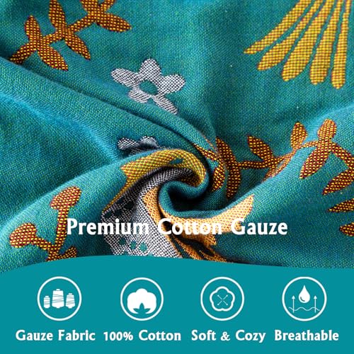 Throw Blanket for Couch Bed Cozy Cotton Blankets Twin,Soft Gauze Boho Throw Blanket Birds and Floral Doubel Side Embroidery,60"x80" Comfy Muslin Bed Blankets
