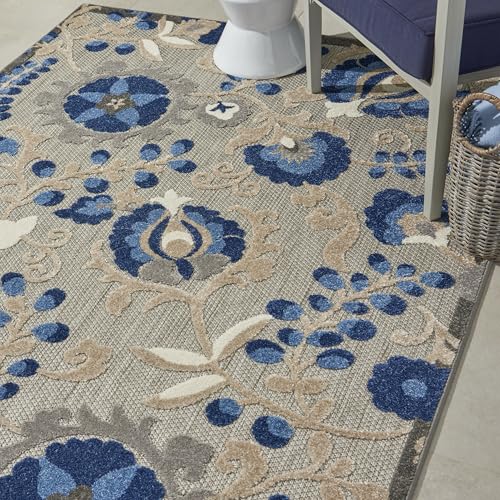 Nourison Home Aloha Natural Blue 6' x 9' Area Rug - Easy Clean, Non Shedding, Bed Room, Living Room, Dining Room, Kitchen (6' x 9') - color: Natural Blue, size: 6' x 9' (Rectangular)