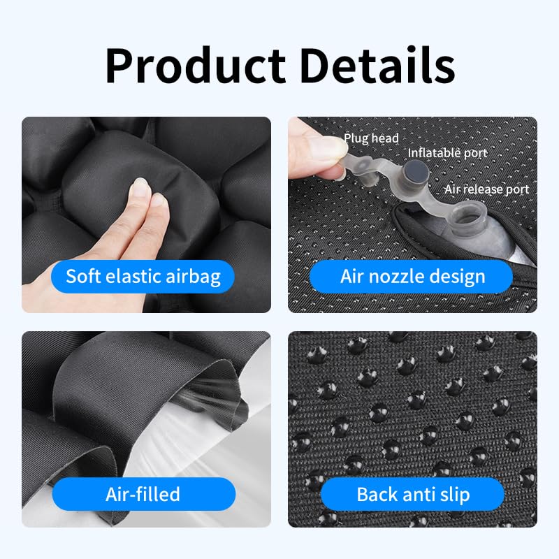 Starlo Sondour Travel Seat Cushion, Airplane Cushion Long Flight, Portable Airline Cushion with Air Pump, Wheelchair Cushion;Pressure Relief Inflatable Seat Cushion (Round Black) - color: Round Black