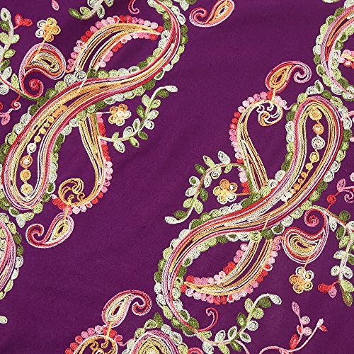 Embroidered Brushed Shawl Paisley Leaves Pattern Scarf Soft Ponchos Wrap Cape With Fringes - color: 020-purple