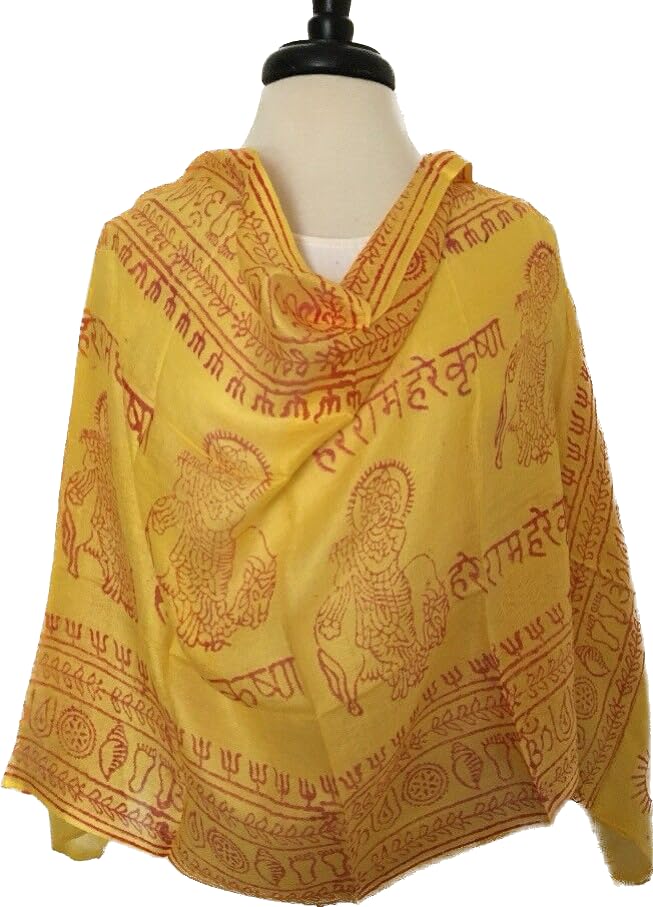 Karma Handicrafts Om Meditation Yoga Harye Ram Prayer Scarf Cotton Scarves Nepal - color: Yellow