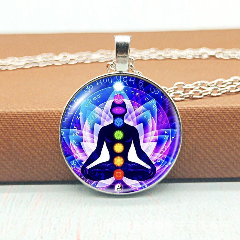 7pcs Yoga Necklace Set, Meditation Motif Necklace, Alloy Meditation Pendant, Seven Chakra Pendant