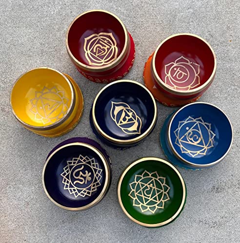 Chakra Singing Bowls with Wooden Striker & Cushion Gift Box Set | Lift Vibration & Frequency; Sound Therapy; Holistic Healing, Meditation & Relaxation Mindfulness Mantra (Crown) - color: Crown Chakra
