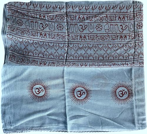 Indian Om Mantra Hand Block Printed Scarf Prayer Shawl (Light Blue)
