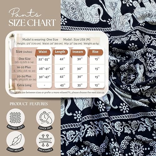 B BANGKOK PANTS Harem Pants Women Yoga Boho Clothes with Pockets - color: Black Elephant, size: One Size Extra Long