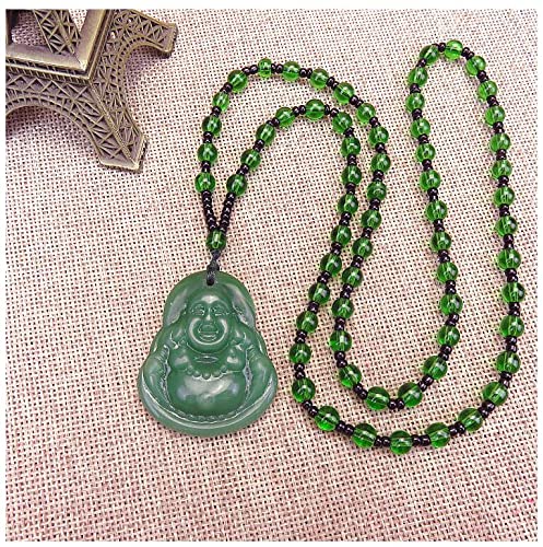 Yocoyee Obsidian Stone Buddha Beads Chain Necklace Imitate Jade Buddhism Jewelry for Women Men Protect Lucky Necklace