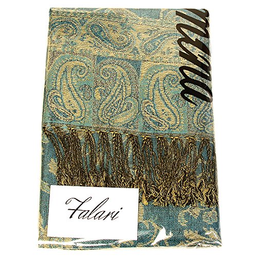 Falari Women's Reversible Paisley Pashmina Shawl Wrap Scarf For Evening Dresses Festivals Any Occasions All Seasons 80"x27" - color: Style 1 - Teal