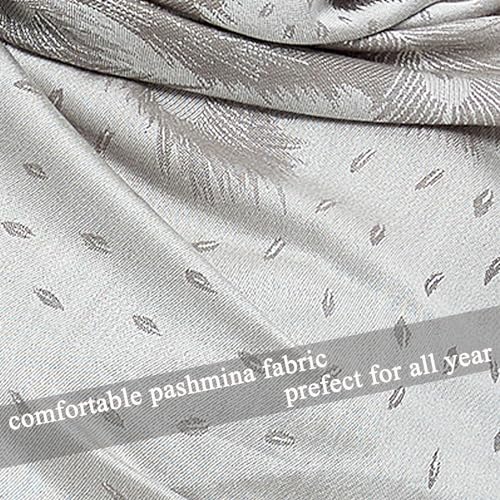 Pashmina Shawl Wrap with Ethnic Paisley Two Tone Jacquard Scarf for Women - color: Feather-grey