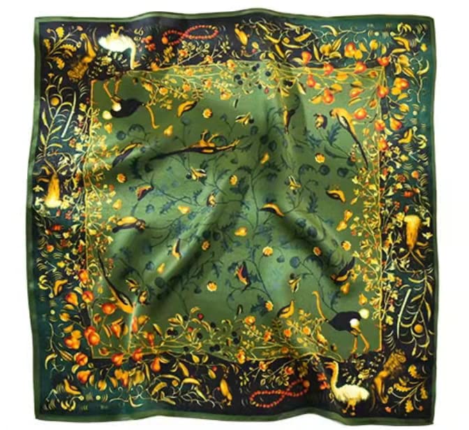 ANDANTINO 100% Mulberry Silk Square Scarf for Hair-25.6" X25.6'' Women Men Natural Silk Neckerchief Digital Printed Headscarf - color: Jade Green