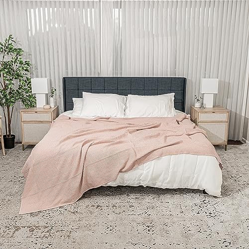 Comfy Cubs 100% Cotton Waffle Weave Throw Blanket Breathable Skin-Friendly Soft Lightweight Blankets - Perfect Warm Textured Blanket Layer - Size for Couch Bed & Sofa (Blush, 50" X 60") - color: Blush, size: 50" X 60"