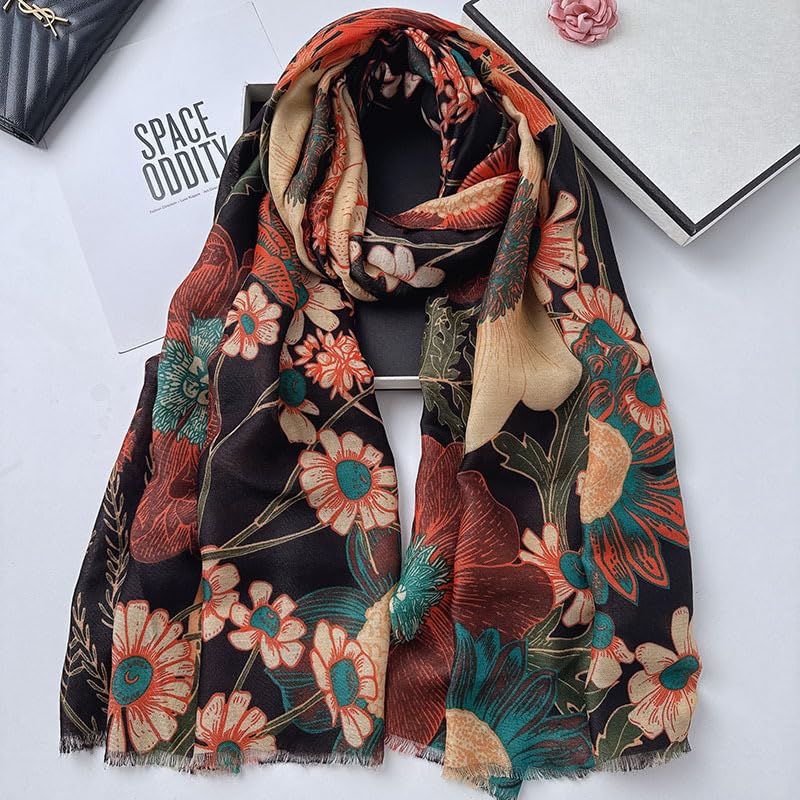 Soft Silky Pashmina Shawl Wrap for Women,Lightweight Spring, Elegant Wrap for Spring Wedding & Travel - color: Flower