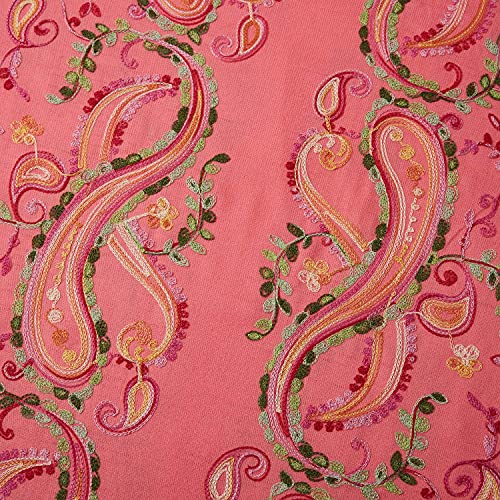 Embroidered Brushed Shawl Paisley Leaves Pattern Scarf Soft Ponchos Wrap Cape With Fringes - color: 035-watermelon
