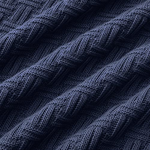 TREELY 100% Cotton Knitted Throw Blanket Couch Cover Blanket(50 x 60 Inches, Navy) - color: Navy Blue, size: Throw (50 in x 60 in)