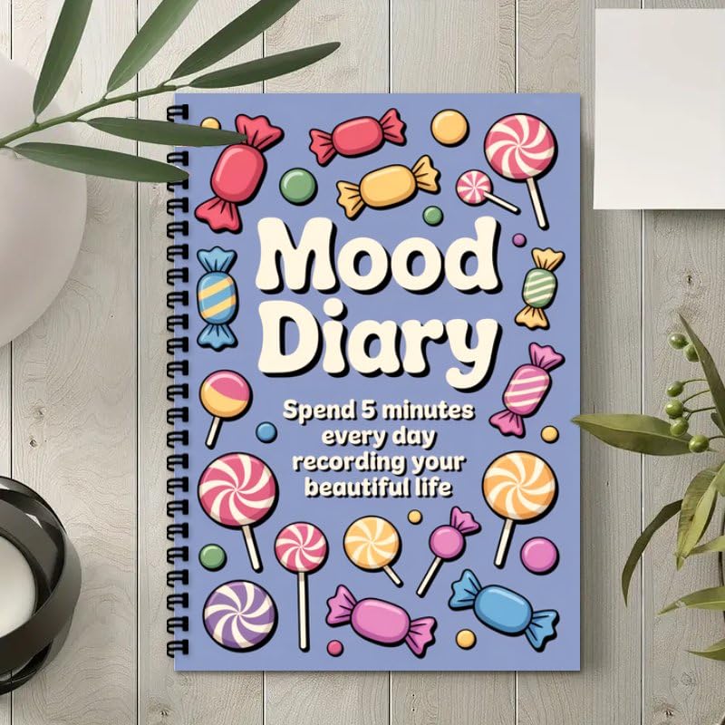 Women's Journal & Mental Health Journal, A5 Guided Self Care Mood Emotions Diary with Daily Mood Tracker, Wellness Log for Writing Feeling (Candy Pattern)