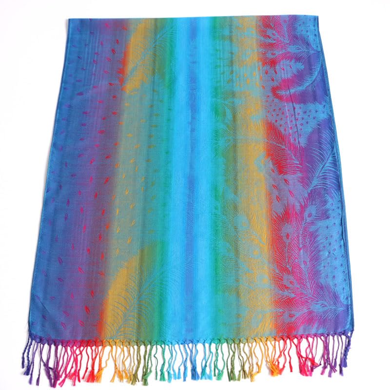 SmilerSmile Colorful Scarf Wraps for Womens Tassel Shawl Wrap - color: 03-peacock/Lakeblue