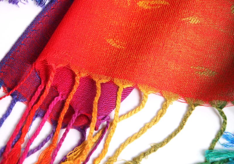 SmilerSmile Colorful Scarf Wraps for Womens Tassel Shawl Wrap - color: 05-peacock/Red