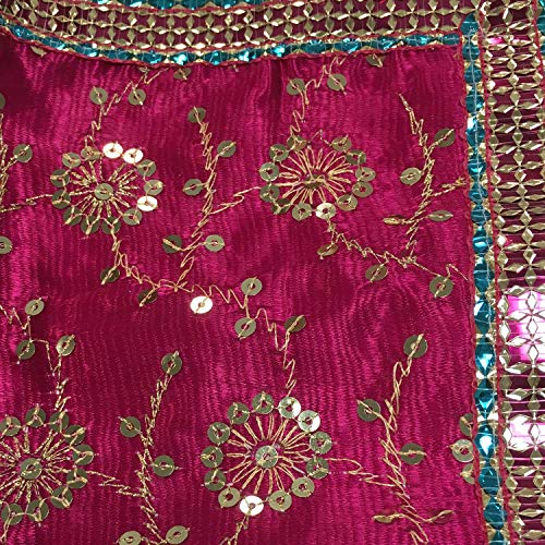 Indian Yoga Meditation Shimmer Sequin Silk Square Prayer Altar Cloth (25" x 25) (Pink) - color: Pink