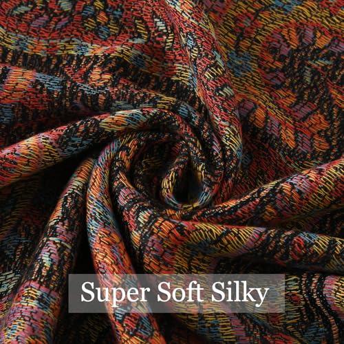 Paisley Pashmina Rave Shawl Scarf-Women's Reversible Ethnic Jacquard Pashmina Wraps for Travel - color: C#.black Plum