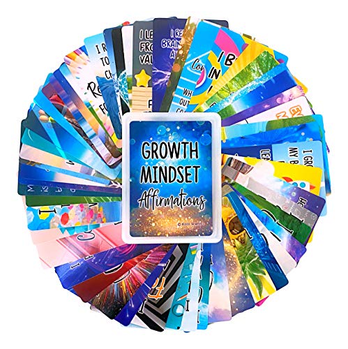 Growth Mindset Positive Affirmation Cards, 54 Affirmations, 150+ Inspiring Questions, Glossy Coated Cards with Storage Box, Meaningful Gift, Loved by Teachers, Therapists and Parents