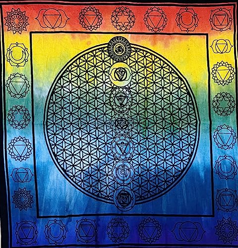 Indian Consigners 7 Chakra Table Cloth Small Square Cotton Tapestry Tarot Spread (7 Color) - color: 7 Color