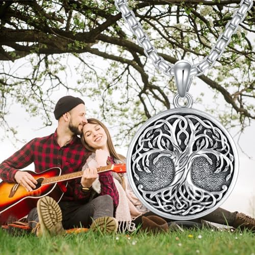 Tree of Life Necklace 925 Sterling Silver Round Tree of Life Pendant Jewelry for Men Women, w/Stainless Steel Chain 22''+2'' - style: A01-Silver