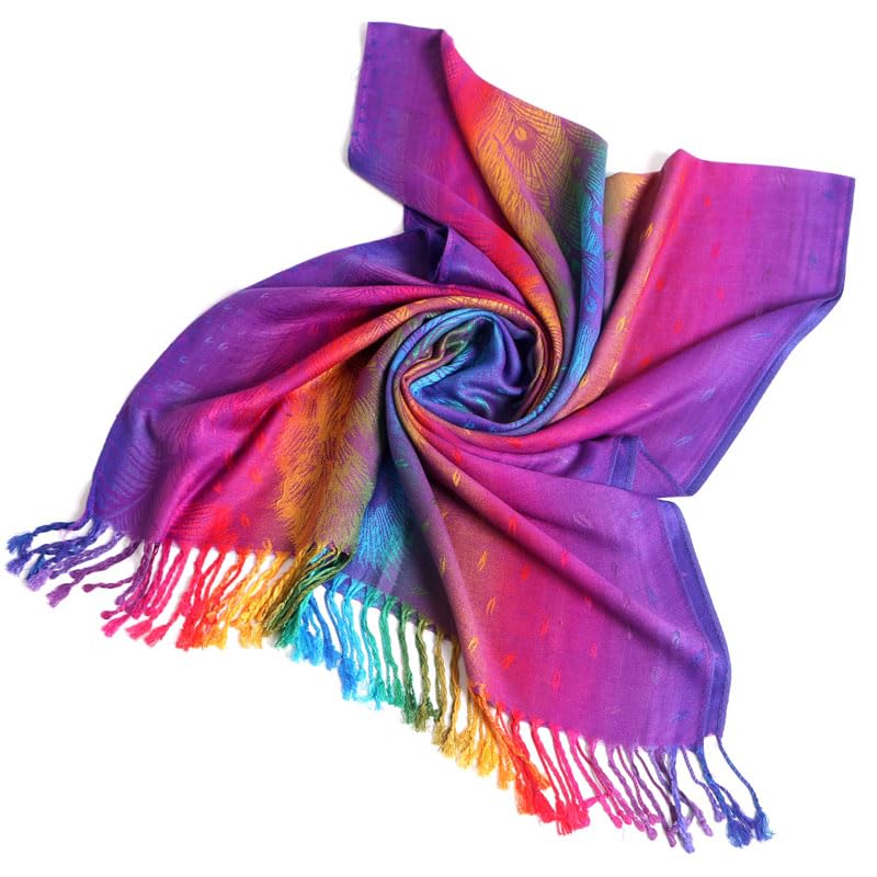 SmilerSmile Colorful Scarf Wraps for Womens Tassel Shawl Wrap - color: 07-peacock/Purple