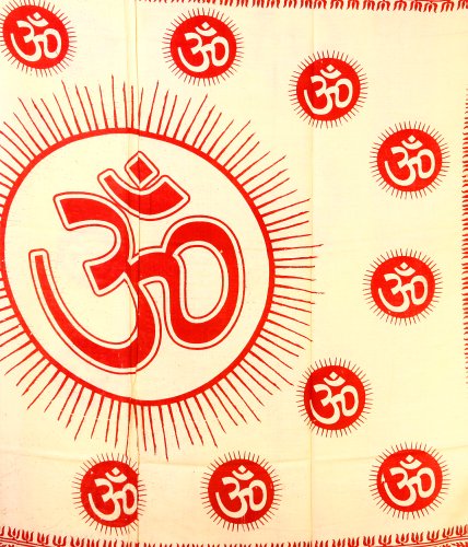 Exotic India Cream Sanatana Dharma Prayer Shawl with Large Printed Om