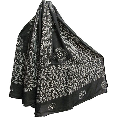 Om Ohm Mantra Yoga Meditation Cotton Altar Cloth Prayer Shawl Tapestry Large - color: Black W/ White