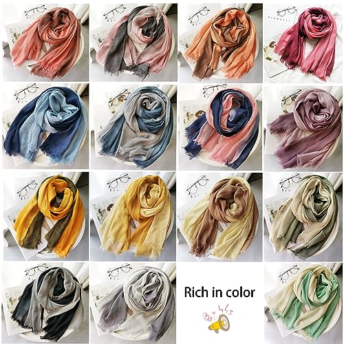 Cotton Linen Fashion Scarf,Gradient Two-tone Four Season Scarf Shawl Beach Gauze,Long Lightweight Travel scarf 75"×35"