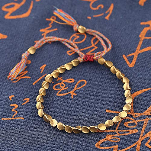 Acxico 2Pcs Tibetan Buddhist Braided Cotton Copper Beads Lucky Rope Bracelet Bangle