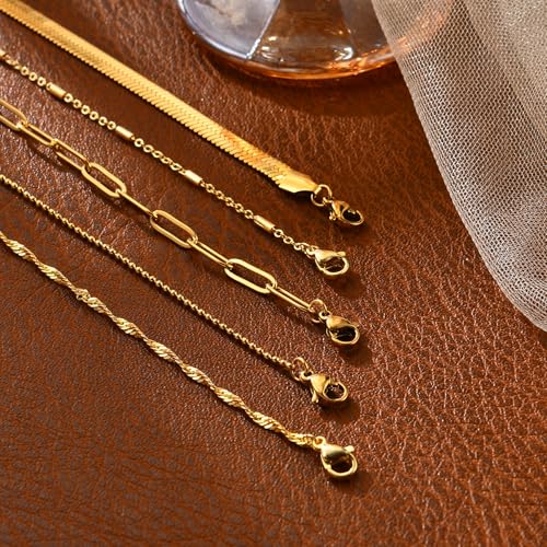 Gold Bracelets for Women, 14K Gold Plated Stackable Bracelet Stack Set Adjustable Charm Paperclip Chain Snake Link Layered Waterproof Jewelry Sets Gifts - style: Bracelets Set /7