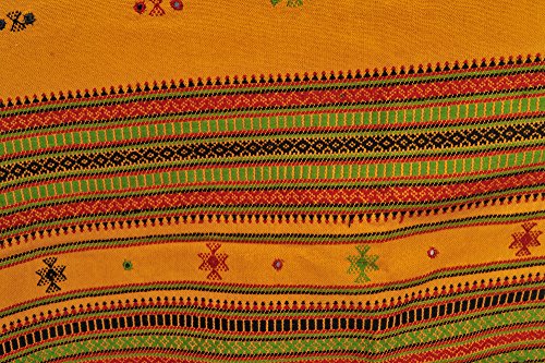 Exotic India Shawl from Kutch with Embroidered Bootis and Mirrors - Wool - color: Spruce Yellow