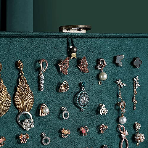 Women Jewelry Box Lockable 3 Layers Large Jewelry Organizer Storage Case for Earrings Necklaces Rings Bracelets,Green Display Jewel Holder (Green) - color: Green