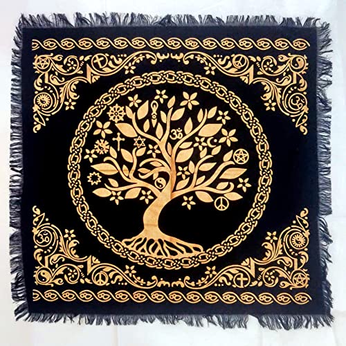 INDACORIFY Tree of Life Altar Table Top Cloth with Fringes Alter Tarot Witchcraft Spread Witchery Supplies Sacred Cloth 18x18 in (Gold Tree of Life) - color: Gold Tree of Life