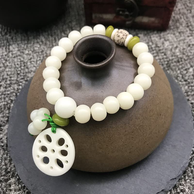 Caiyao White Jade Natural Bodhi Root Lotus bracelet 108 Mala Prayer Mantra Rosary Beads Meditation Lotus Hand String Bracelets Yoga Relieve Stress Anxiety Jewelry for Women Men - style: Lotus Root