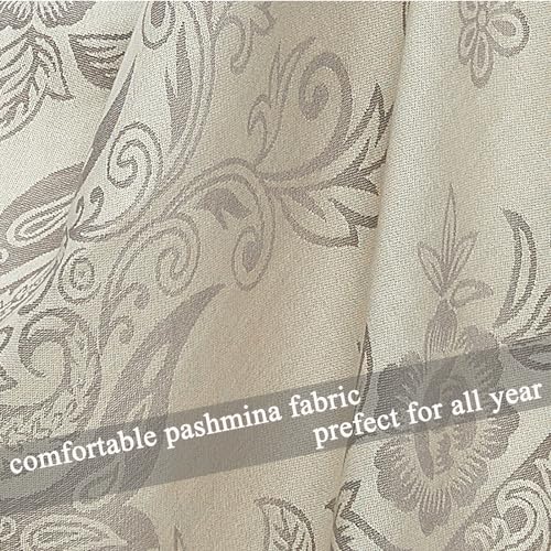 Pashmina Shawl Wrap with Ethnic Paisley Two Tone Jacquard Scarf for Women - color: Paisley-cream