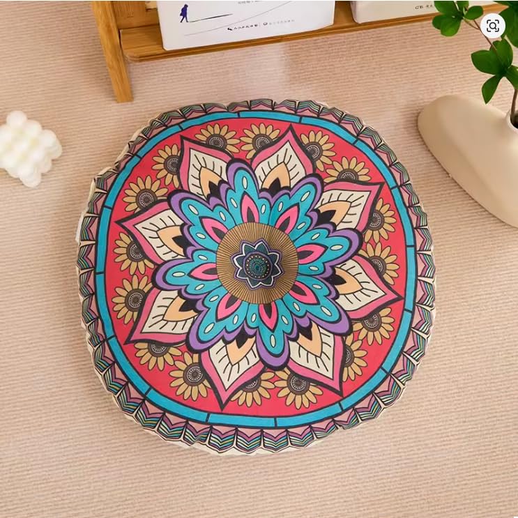 Mandala Pillow Cushion 16 x 16 Round Cushion for Yoga, Balcony, Patio, Meditation (Red Mandala) Floor Pad - style: Red Mandala