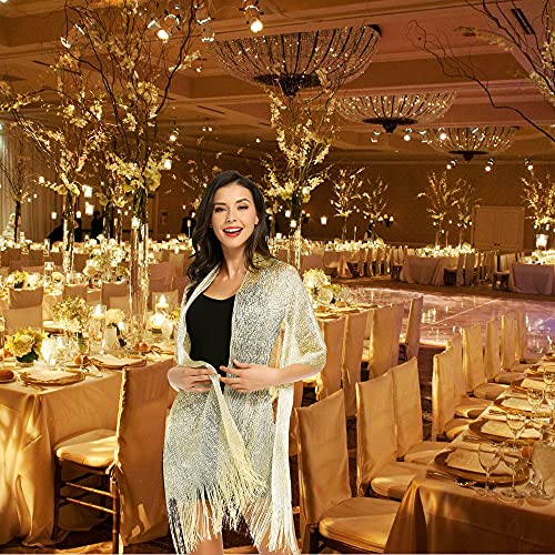 vimate Sparkling Metallic Shawls and Wraps for Evening Party/Wedding/Formal Dresses (With Free Buckle) - color: F#. Champaign Gold (With Champaign Gold Buckle)