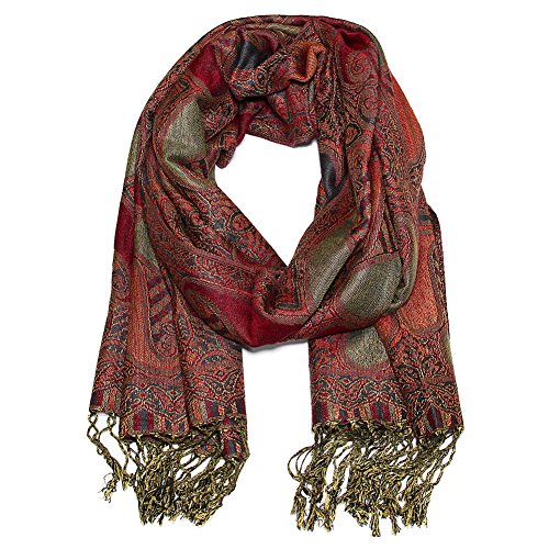 Falari Women's Reversible Paisley Pashmina Shawl Wrap Scarf For Evening Dresses Festivals Any Occasions All Seasons 80"x27" - color: Style 2 - Burgundy Grey
