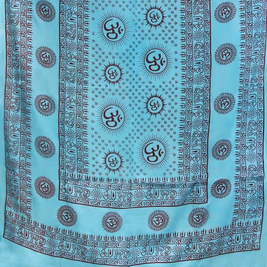 Prabhuji's Gifts Meditation Yoga Prayer Shawl with Om Symbol, Turquoise Multi-Use Wrap - Unisex