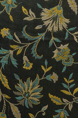 Exotic India Women Reversible Jamawar Wool Shawl with Woven Flowers | Ethnic Beautiful Floral Weave Stole, Dupatta - color: Black and Moss