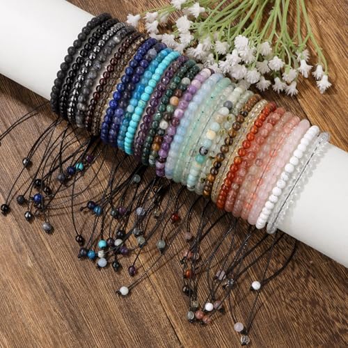 Crystal Bracelet for Women 4mm Adjustable Braided Natural Stone Bracelets Handmade Beaded Bracelets Gemstone Bracelet Healing Crystal Bracelet Crystal Jewelry for Women - style: amazonite