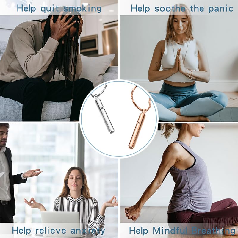 Anxiety Breathe Easy Necklace Mindfulness Breathing Necklace Breathlace Stainless Steel Pendant for Natural Calm & Stress Relief - color: Steel+Rose Gold T