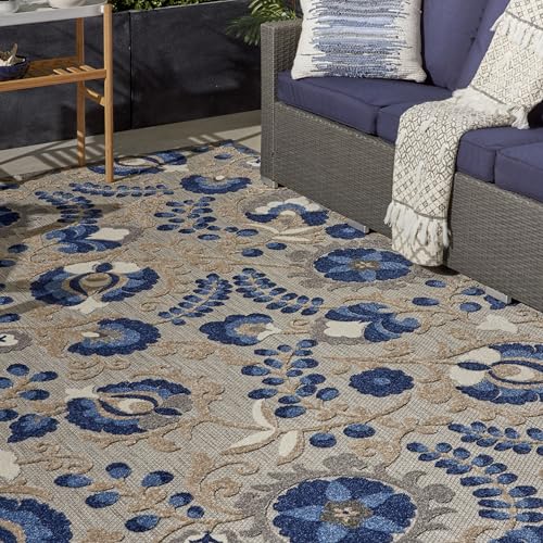 Nourison Home Aloha Natural Blue 9'6" x 13' Area Rug - Easy Clean, Non Shedding, Bed Room, Living Room, Dining Room, Kitchen (10' x 13') - color: Natural Blue, size: 9'6" x 13' (Rectangular)