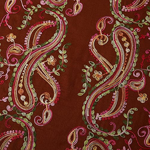 Embroidered Brushed Shawl Paisley Leaves Pattern Scarf Soft Ponchos Wrap Cape With Fringes - color: 012-sienna