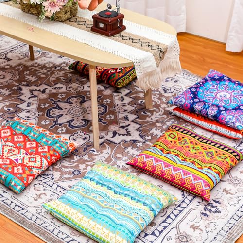 Menkxi 6 Pcs Bohemian Floor Pillows Seating 15 Inch Boho Floor Cushions Sitting Pillows Square Yoga Mandala Meditation Pouf for Living Room Balcony Office Tatami(Stylish) - color: Stylish