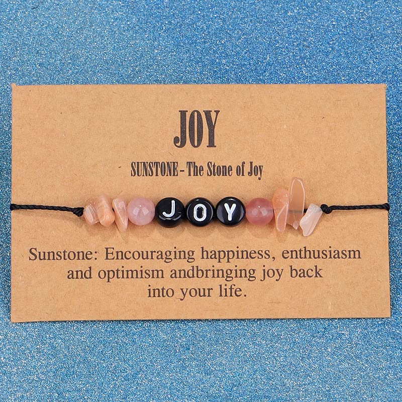 COLORFUL BLING Handmade Healing Chakra Beaded Bracelet with Spiritual Meaningful Card Crystal Natural Stone Strand Bracelet for Women Reiki Yoga Meditation Jewelry Protection Gifts - color: joy
