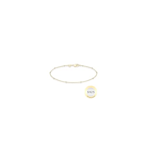 IEFWELL S925 Sterling Silver Bracelet for Women - Solid 14K-Real-Gold-Plated Satellite Bead Chain Bracelets 6.5/7/7.5/8/8.5/9 Inches Sterling Silver Bracelet Jewelry Christmas Birthday Gifts for Women - color: 14K-Gold-Plated, size: Length 7.5 Inches