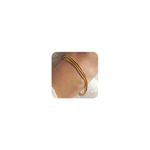 Gold Bracelets for Women, 14K Gold Plated Stackable Bracelet Stack Set Adjustable Charm Paperclip Chain Snake Link Layered Waterproof Jewelry Sets Gifts - style: Herringbone Chain GD